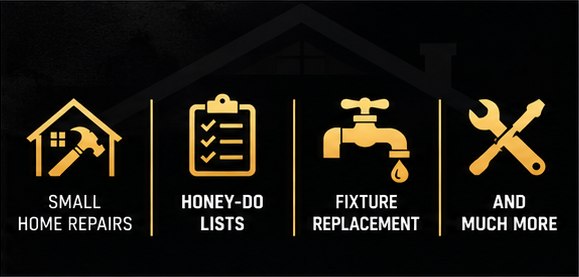 Illustrated icons for home repairs, maintenance lists, and fixture replacement.