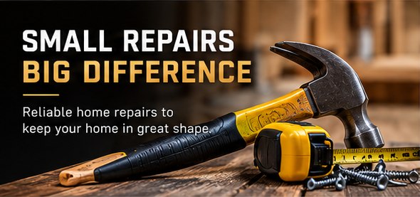 Home repair tools arranged for small repair projects.